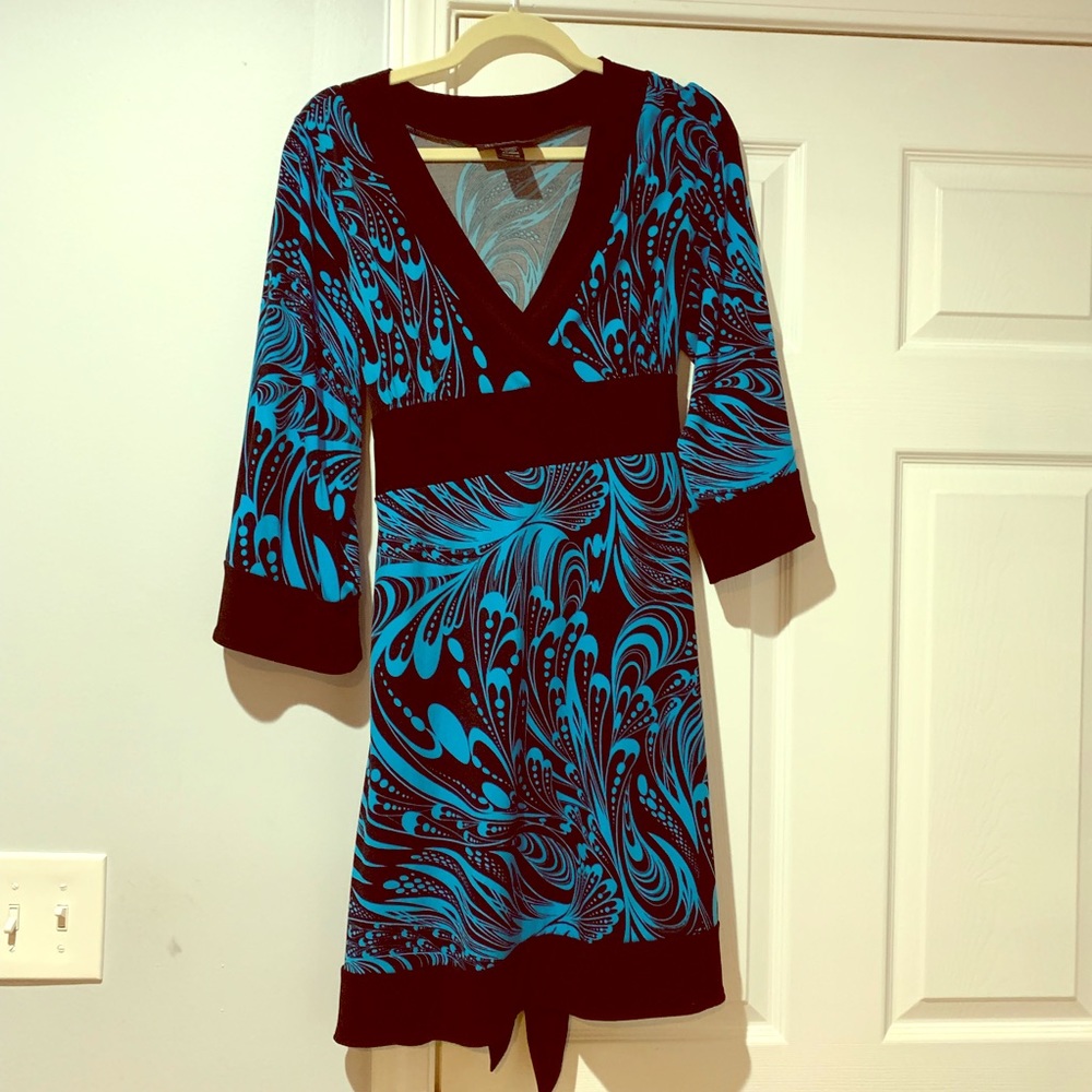 INC fun black and teal printed dress